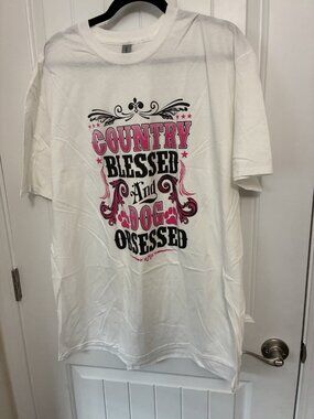 Country Blessed And Dog Obsessed Tee In White 2XL